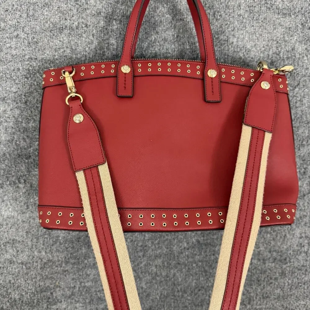 Henri Bendel West 57th Saffiano Leather Crossbody Satchel Bag in Red Studded